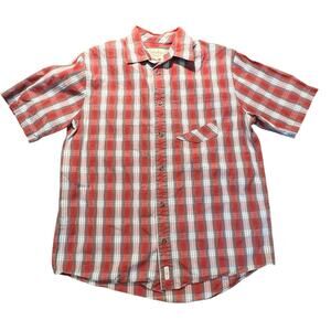Cabela's Short Sleeve Shirt Men's Medium Red Plaid Button Up Hike Camp Outdoors